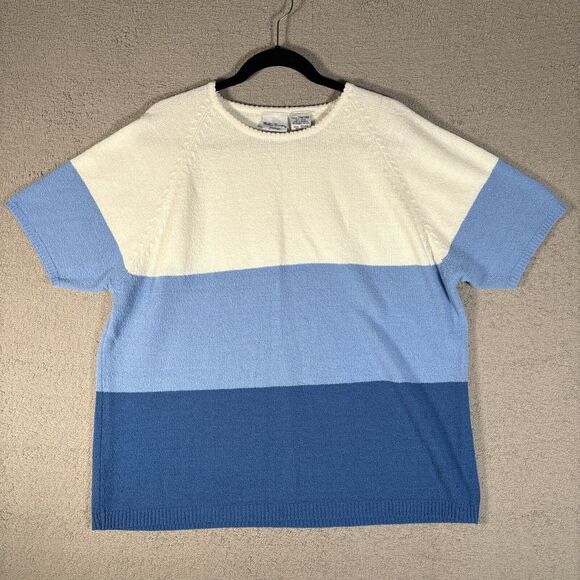 Bobbie Brooks Sweaters - Bobbie Brooks Women Plus Size 22W 24W Short Sleeve Knit Sweater Color Block Blue